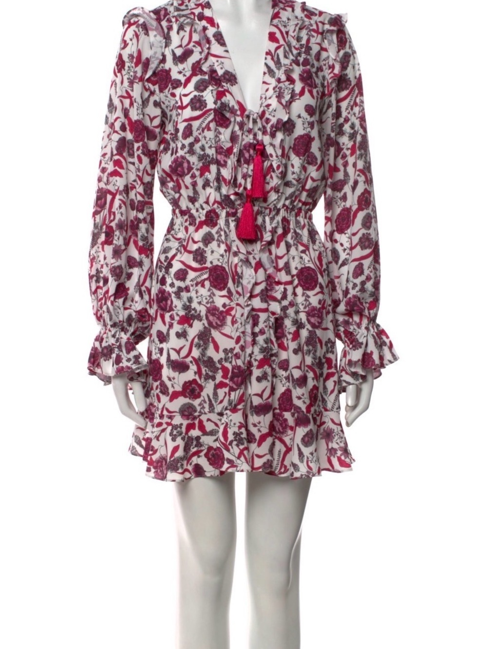 Alexis Floral Tie-Front Ruffle Mini Dress in White and Pink